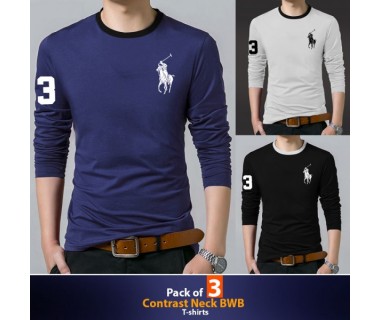 Pack of 3 Contrast Neck BWB T-shirts